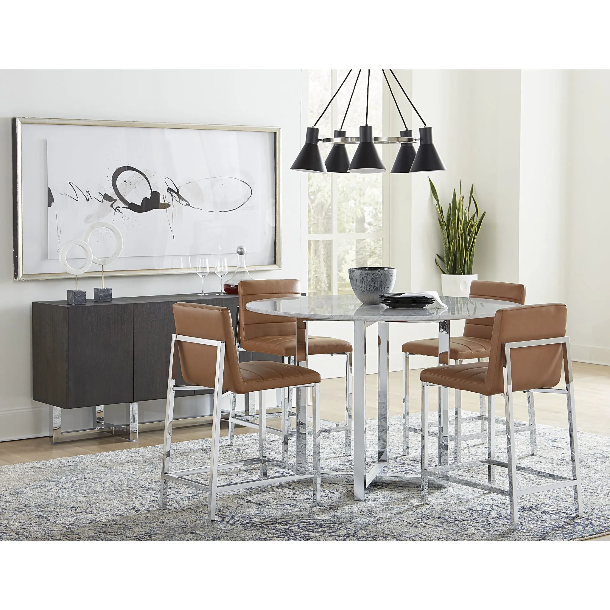 Amalfi 48 inch Round Carrara Marble Top Counter Table Modus