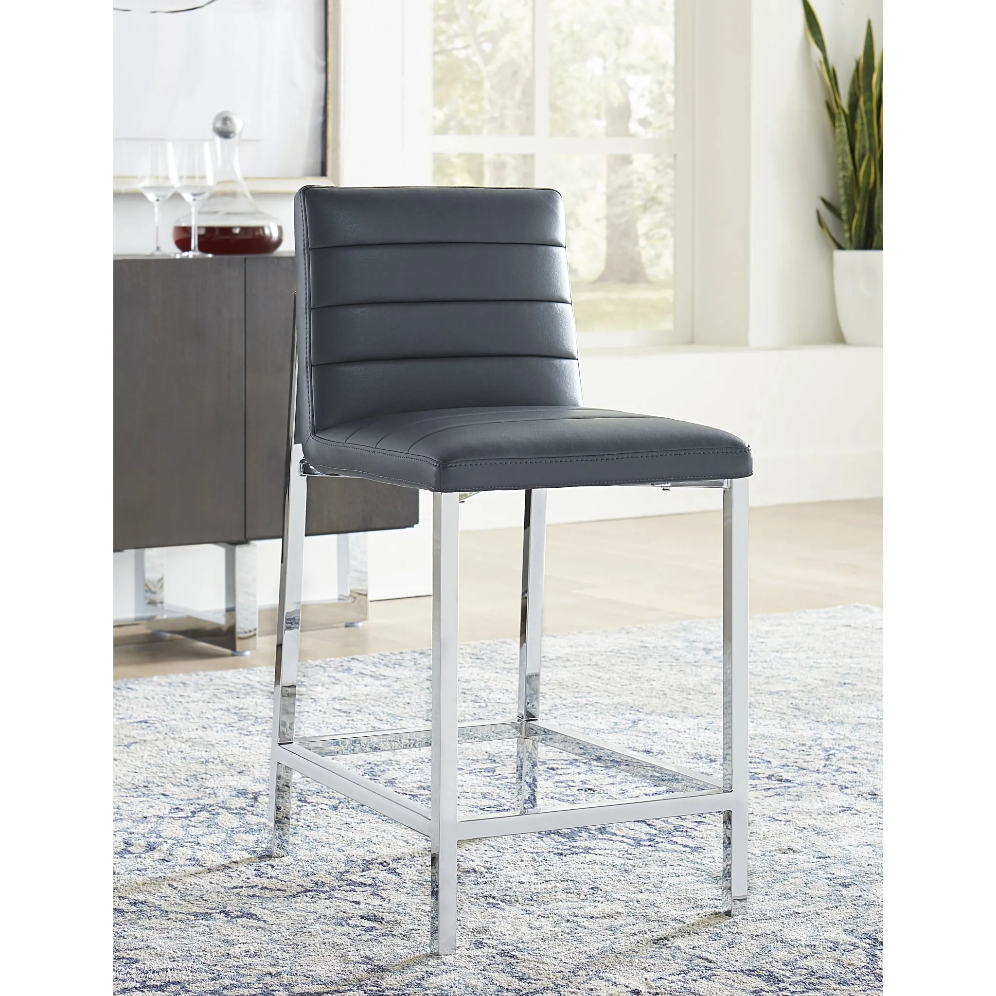 Amalfi Metal Back Counter Stool in Cobalt Leather Modus