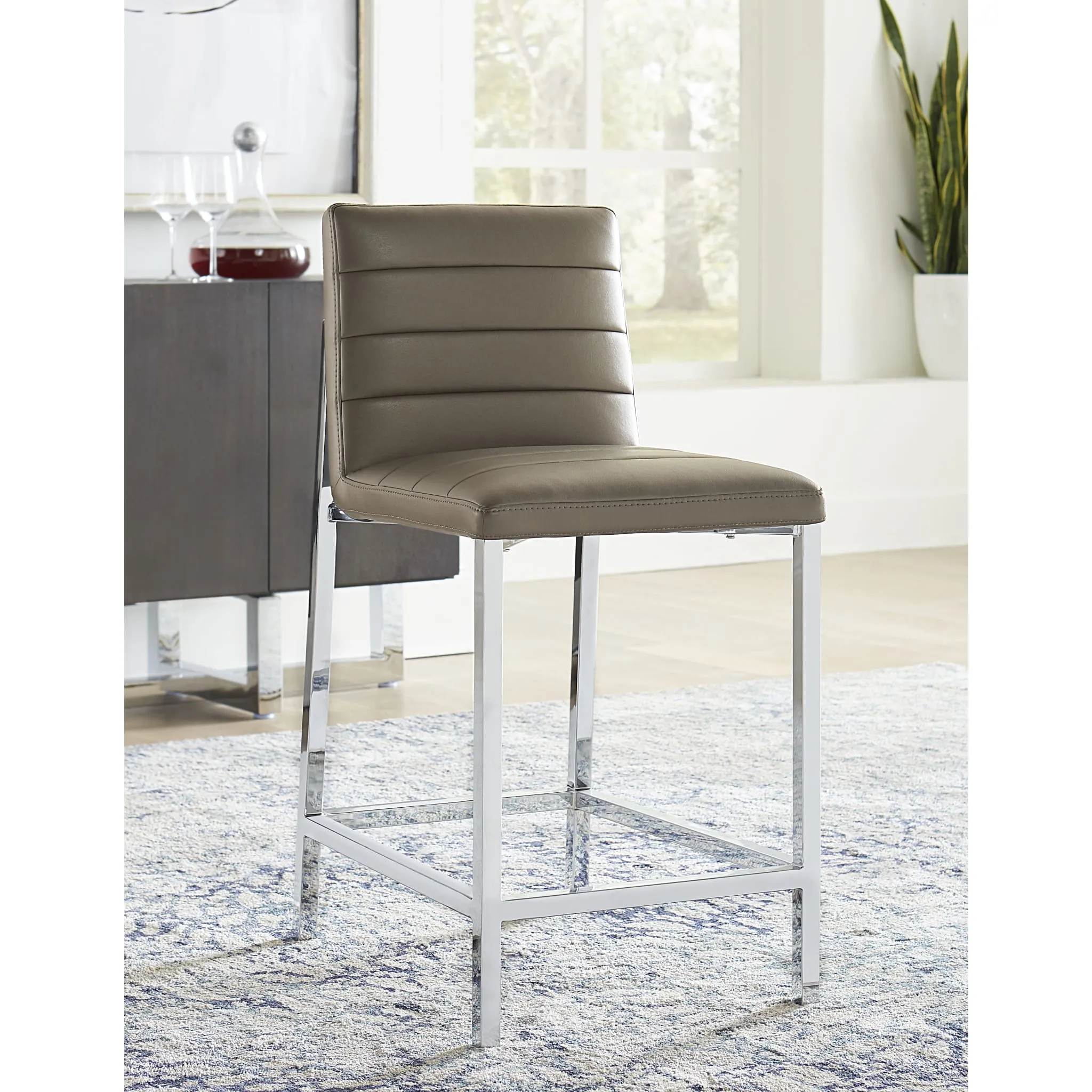Amalfi Metal Back Counter Stool in Taupe Leather Modus
