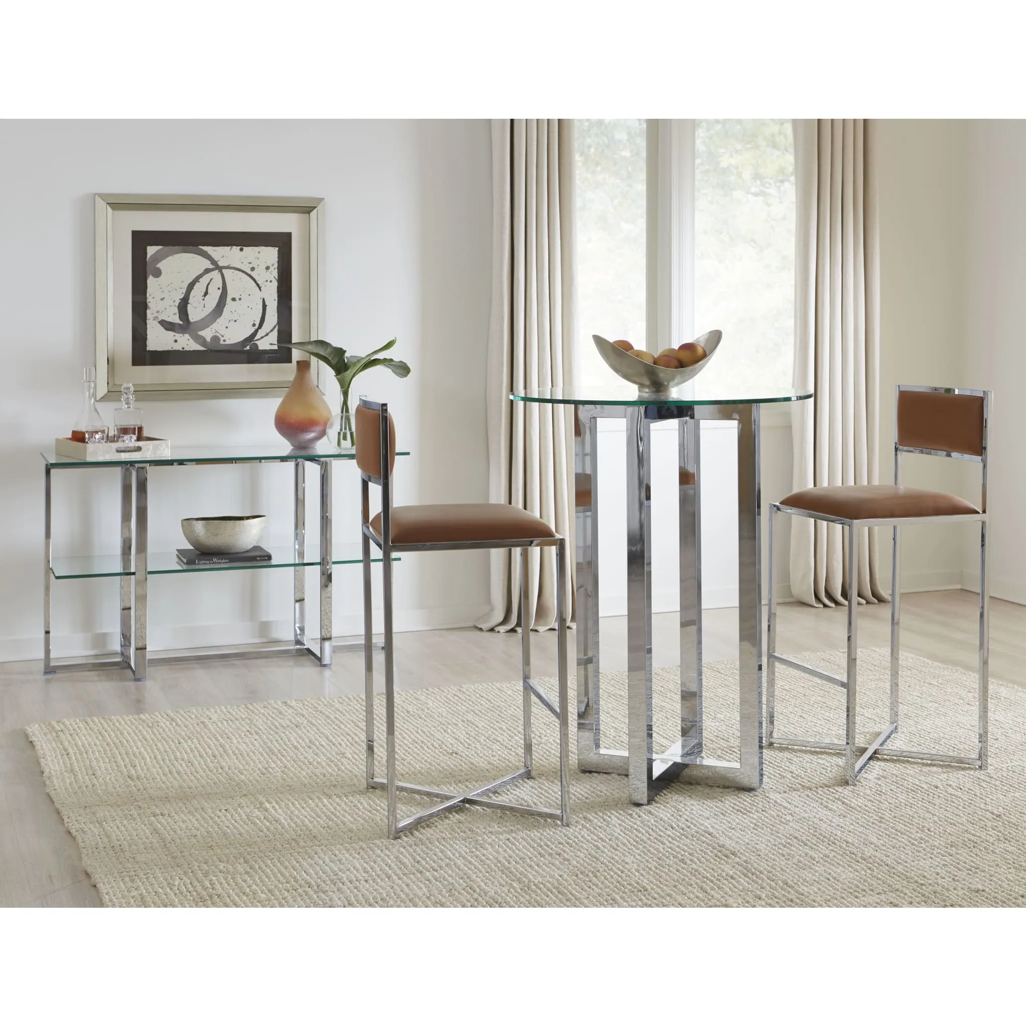 Amalfi X-Base Bar Stool in Cognac Leather Modus