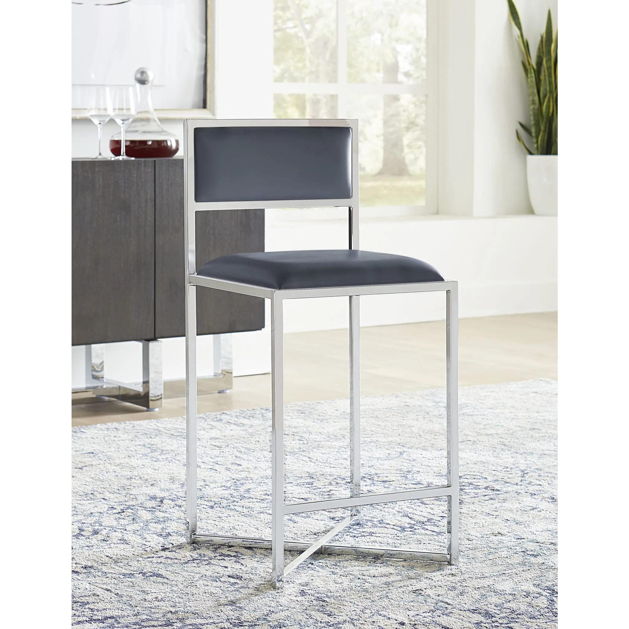 Amalfi X-Base Counter Stool in Cobalt Leather Modus