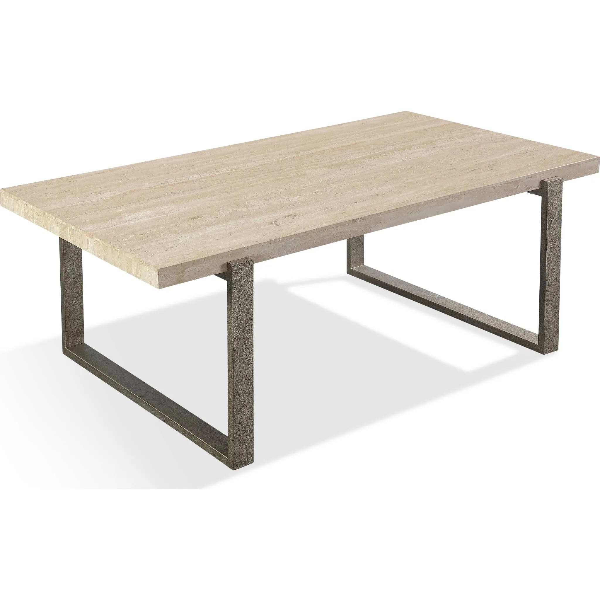 Ariela Natural Travertine Coffee Table with Bronze Metal Base Modus