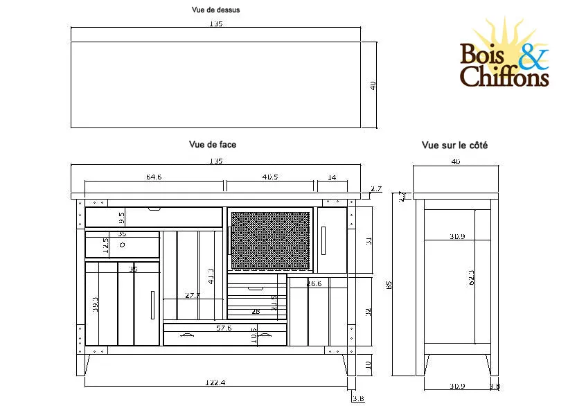 Buffet 3 portes 4 tiroirs | Manguier Farm II