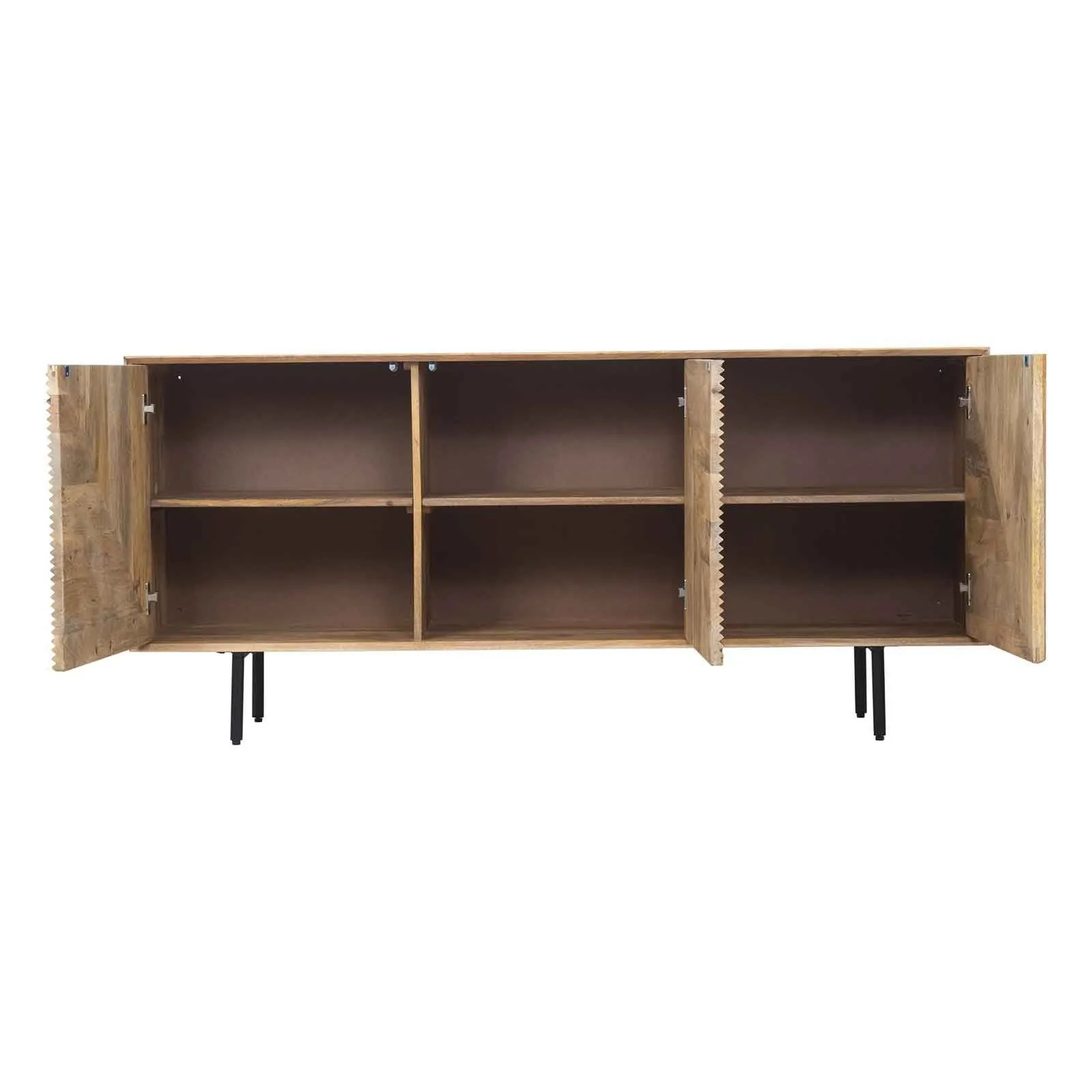 Buffet bas bois sculpt motif gomtrique 3P | Manguier Maglan