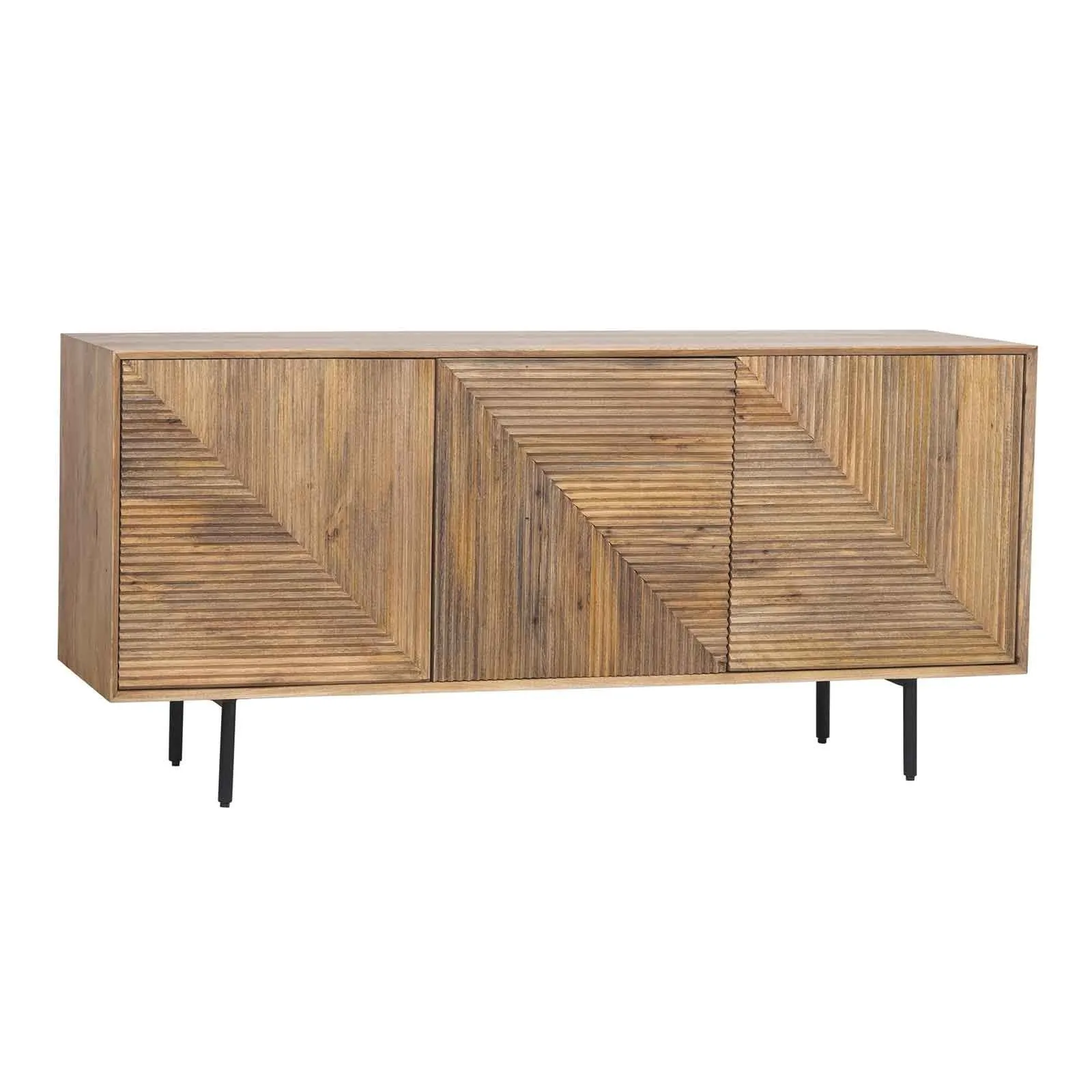 Buffet bas bois sculpt motif gomtrique 3P | Manguier Maglan
