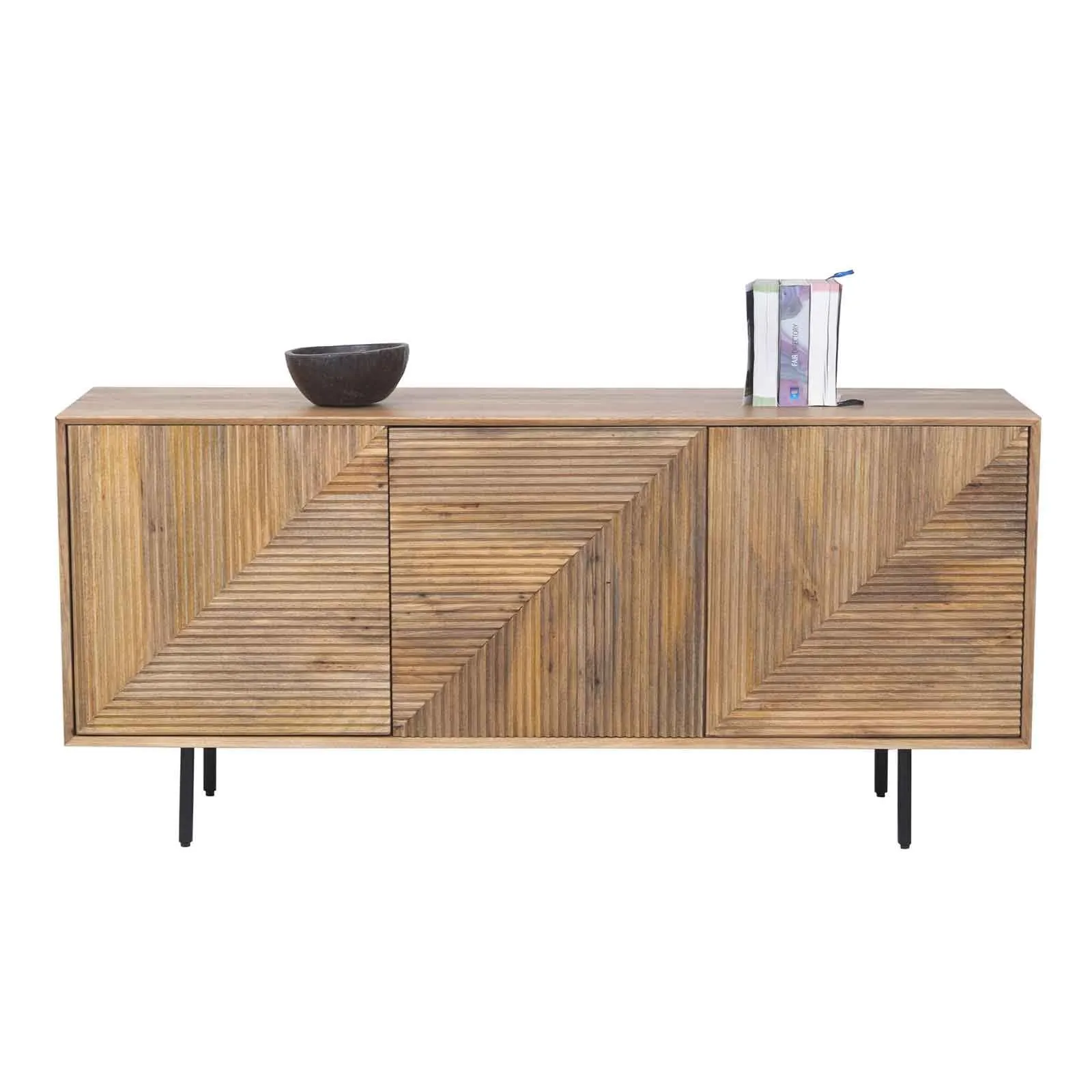 Buffet bas bois sculpt motif gomtrique 3P | Manguier Maglan