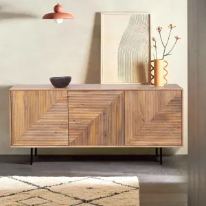Buffet bas bois sculpt motif gomtrique 3P | Manguier Maglan