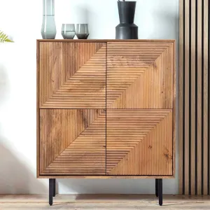 Buffet haut bois sculpt motif gomtrique 4P | Manguier Maglan