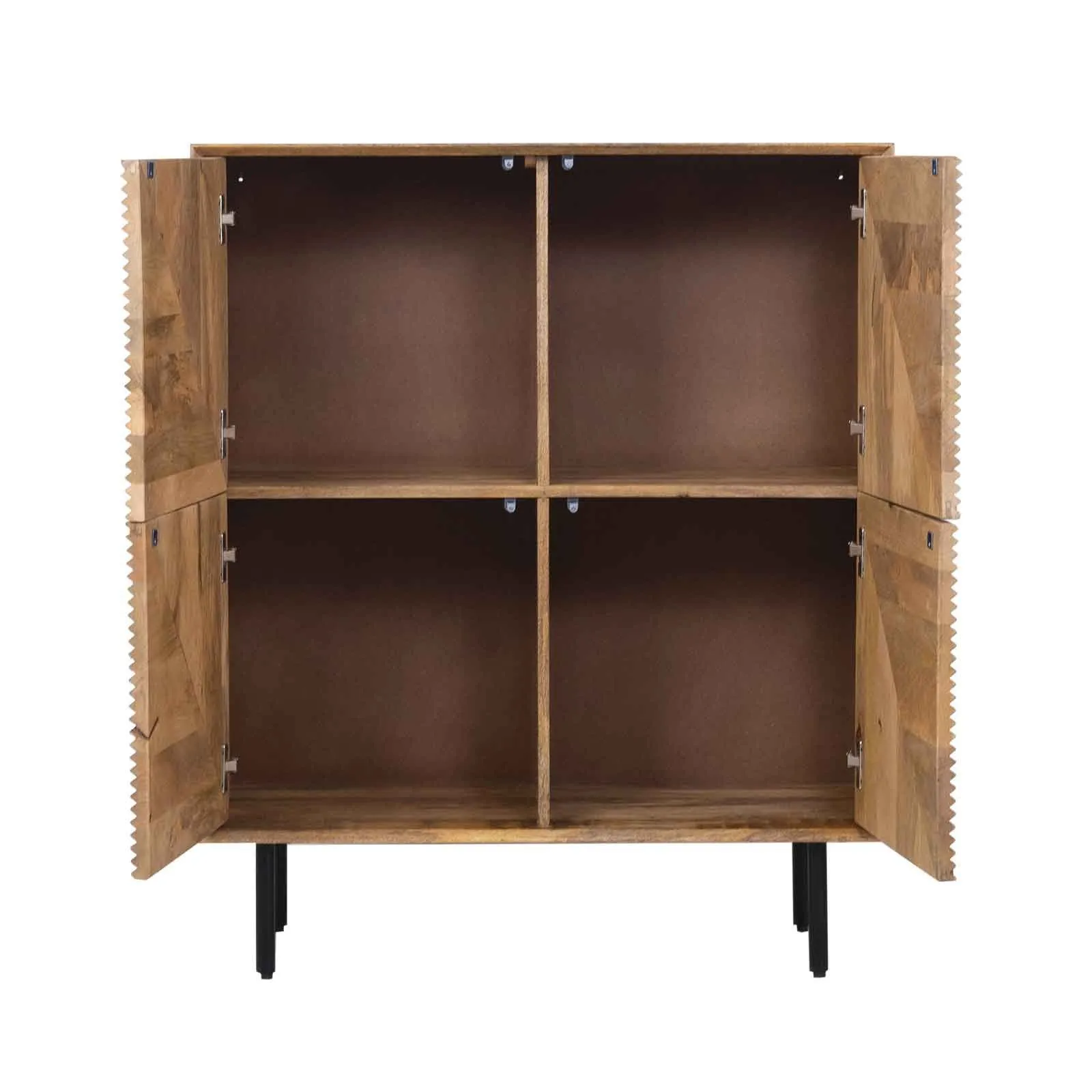 Buffet haut bois sculpt motif gomtrique 4P | Manguier Maglan