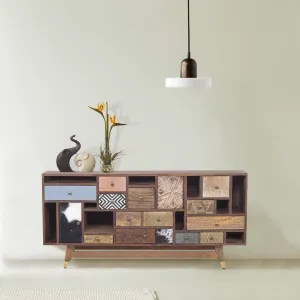 Buffet tiroirs peau de vache bois sculpt | Manguier Terranova