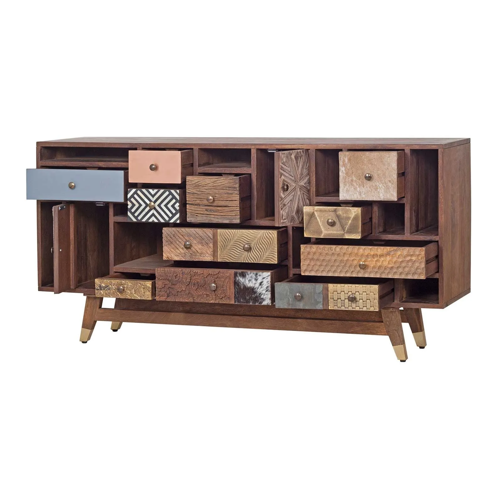 Buffet tiroirs peau de vache bois sculpt | Manguier Terranova