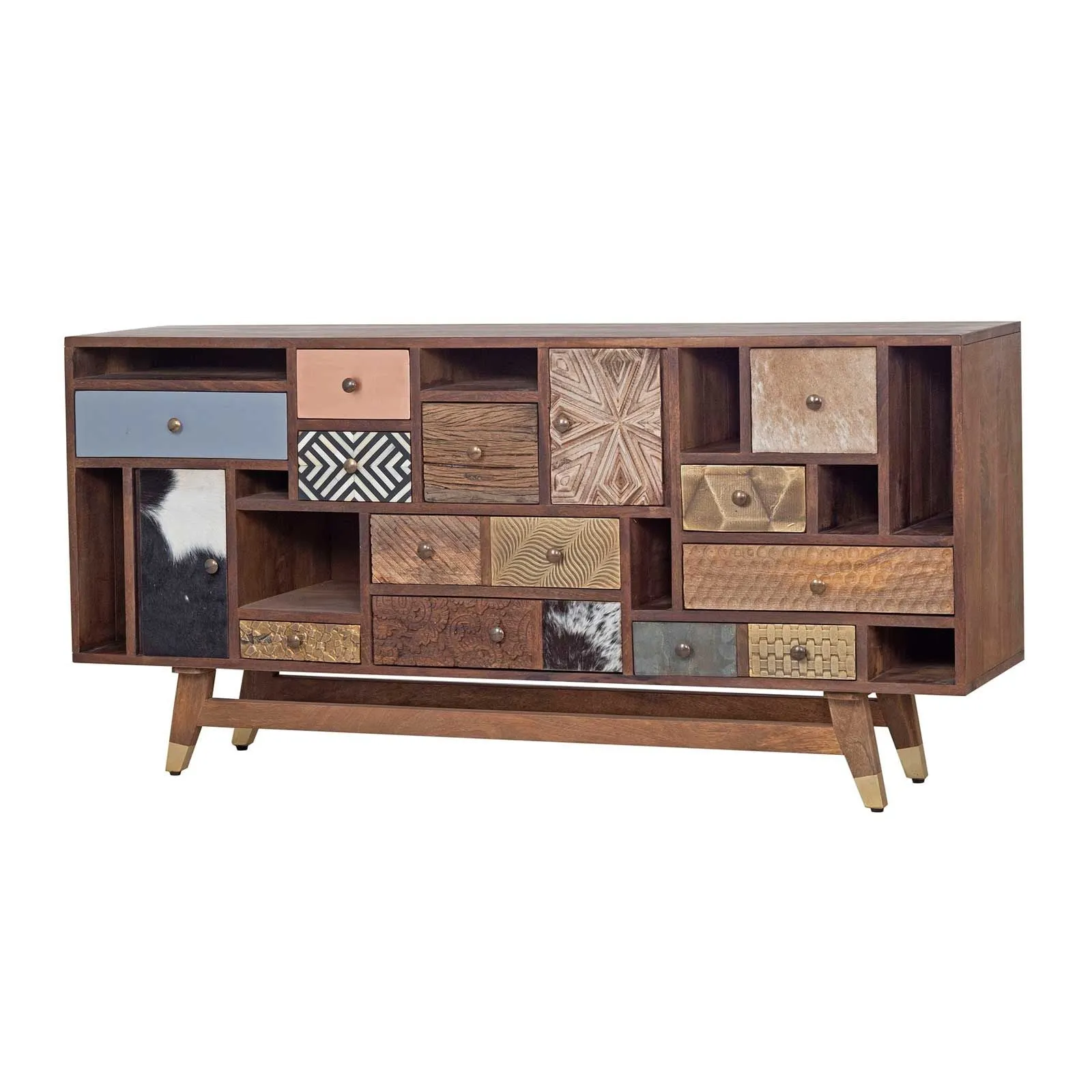 Buffet tiroirs peau de vache bois sculpt | Manguier Terranova