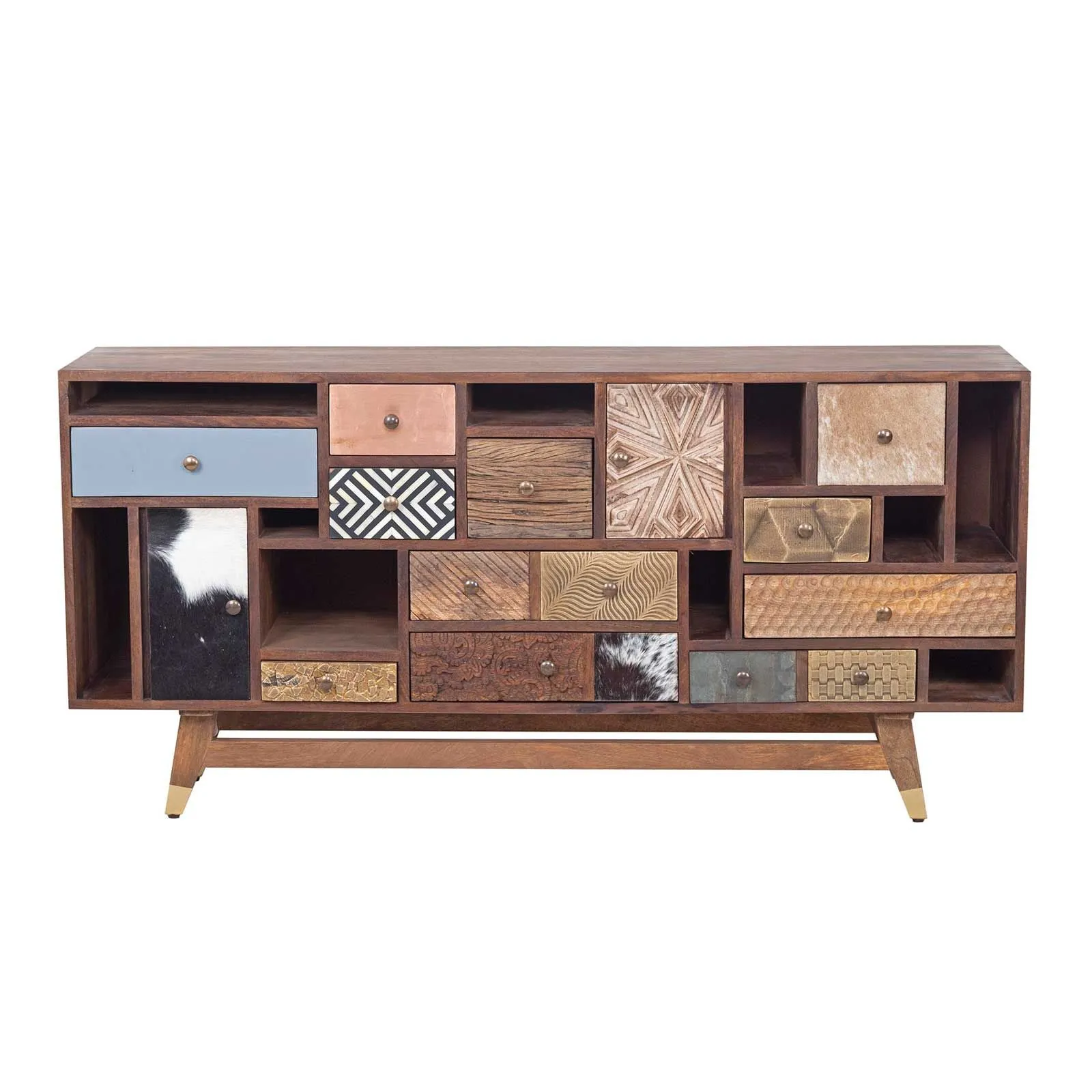 Buffet tiroirs peau de vache bois sculpt | Manguier Terranova