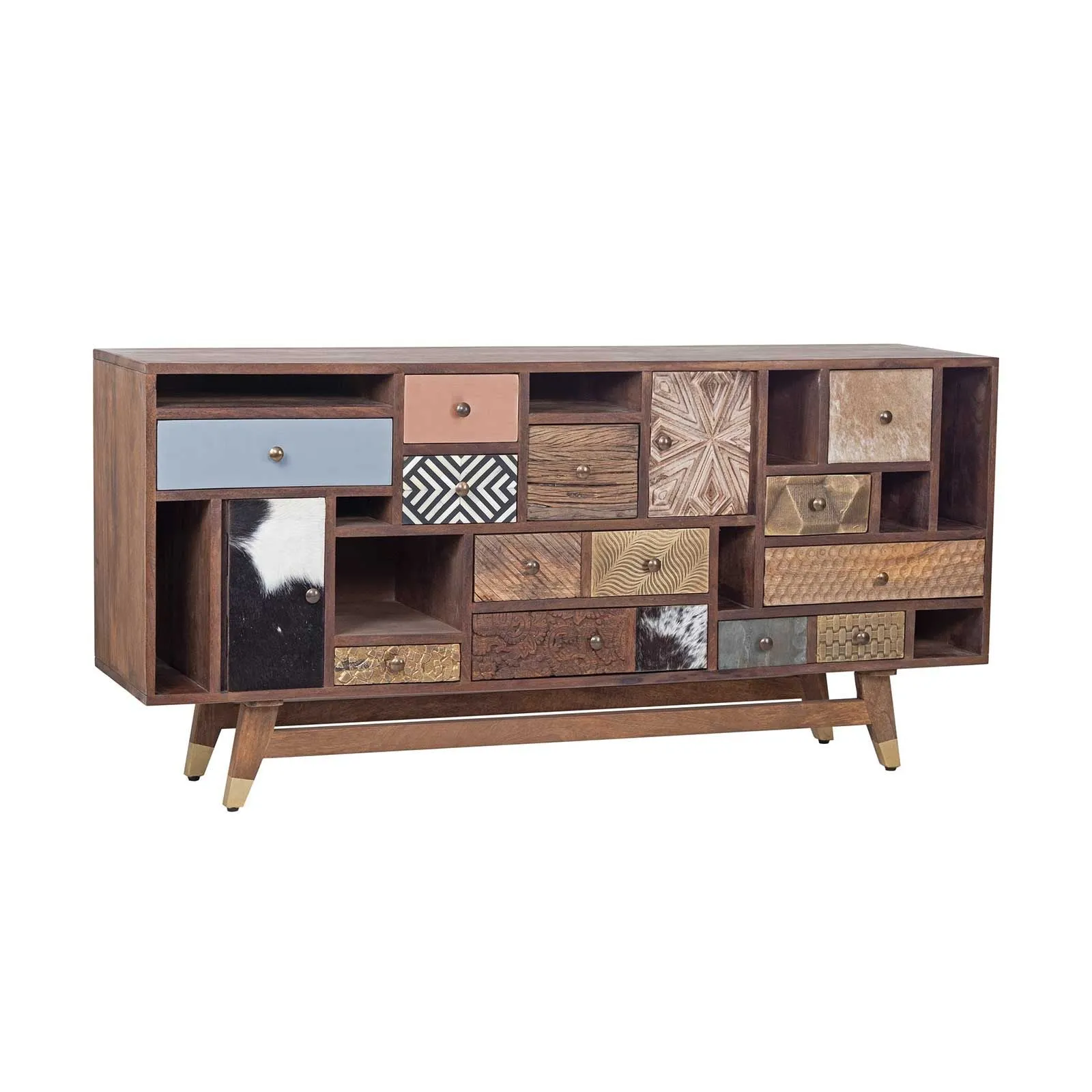 Buffet tiroirs peau de vache bois sculpt | Manguier Terranova