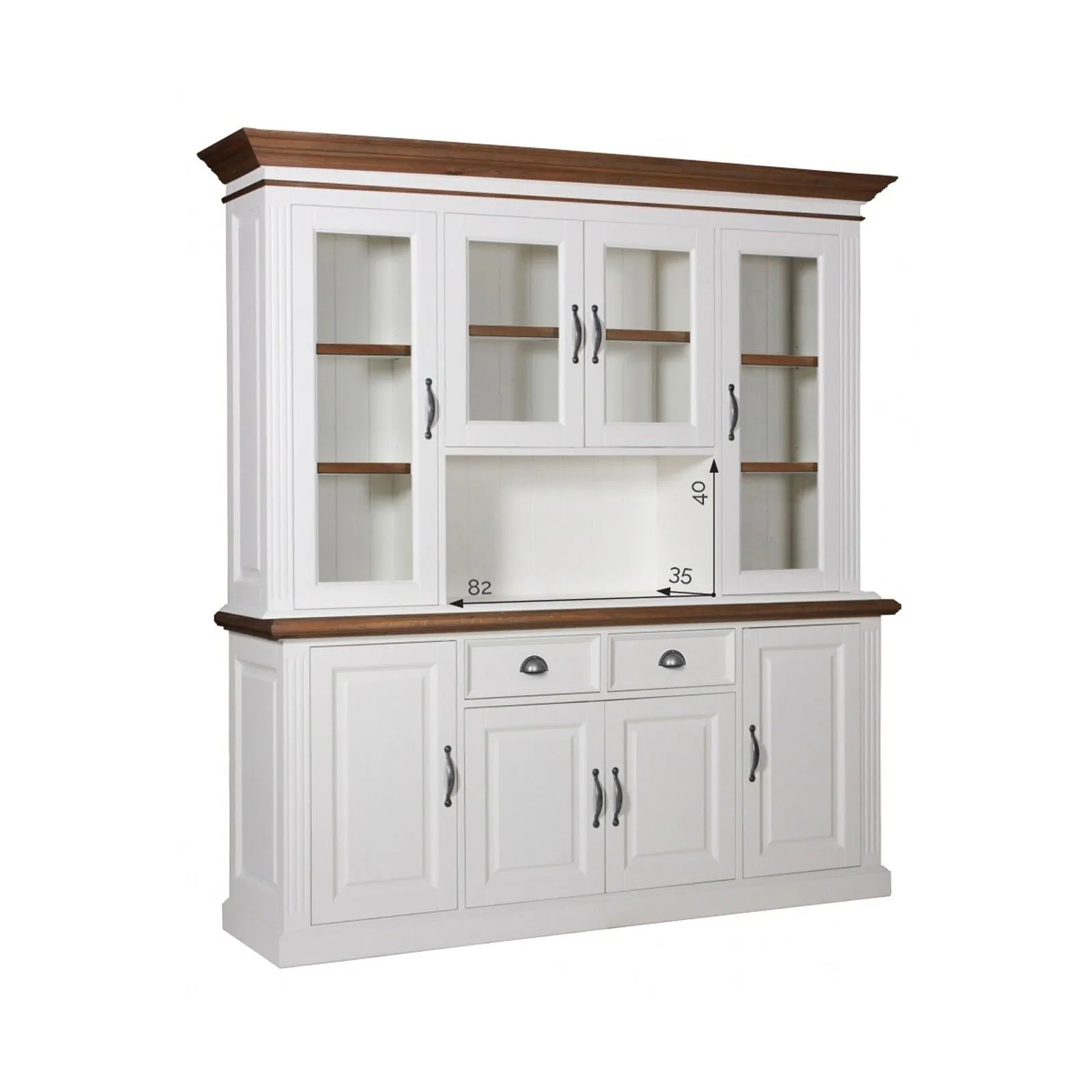 Buffet Vaisselier vitr 2x4 portes 2 tiroirs "Chne et Pin Romance"