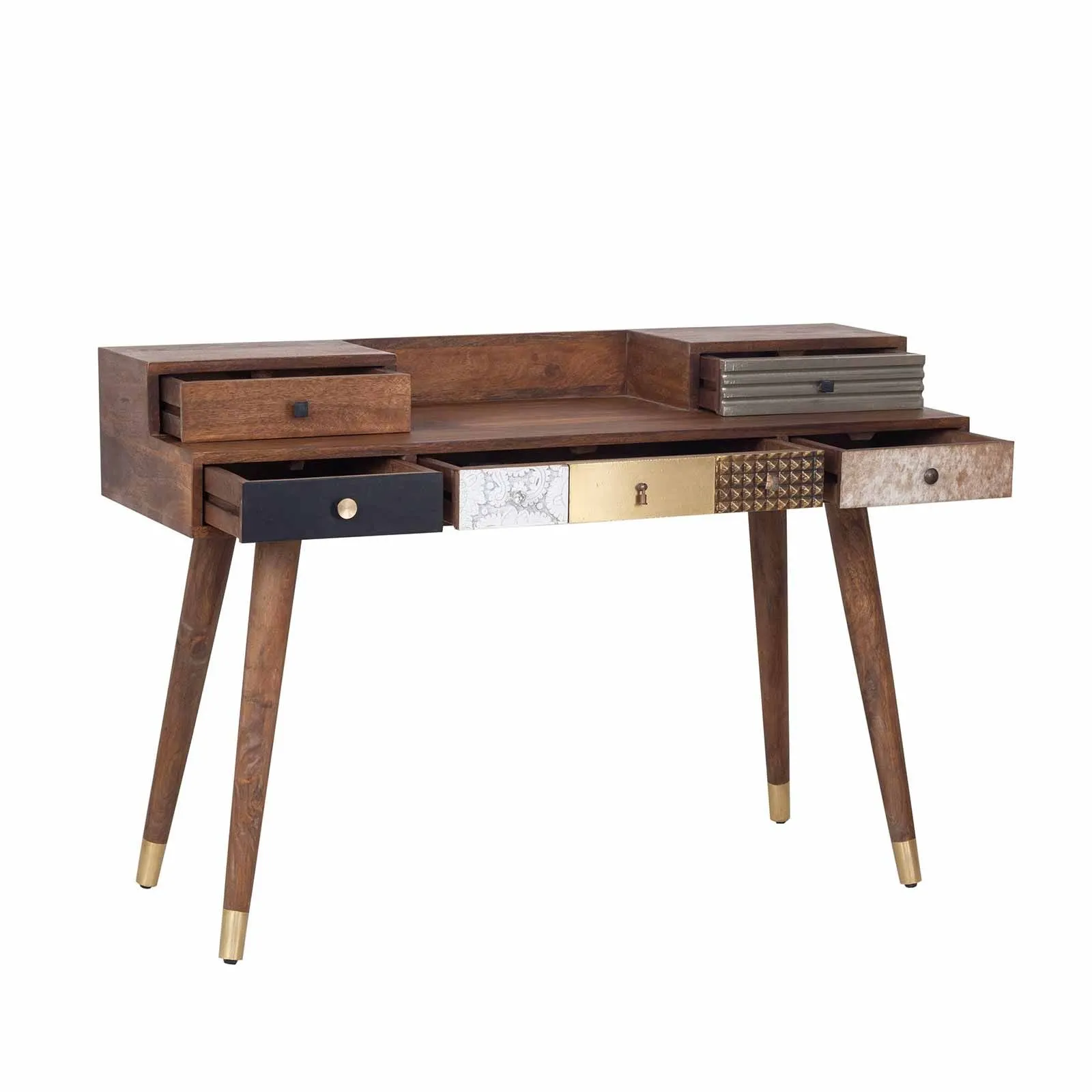 Bureau multi-matriaux peau de vache bois sculpt | Manguier Terranova