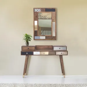 Bureau multi-matriaux peau de vache bois sculpt | Manguier Terranova