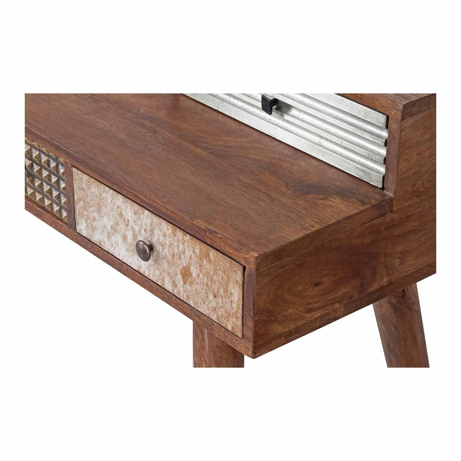 Bureau multi-matriaux peau de vache bois sculpt | Manguier Terranova