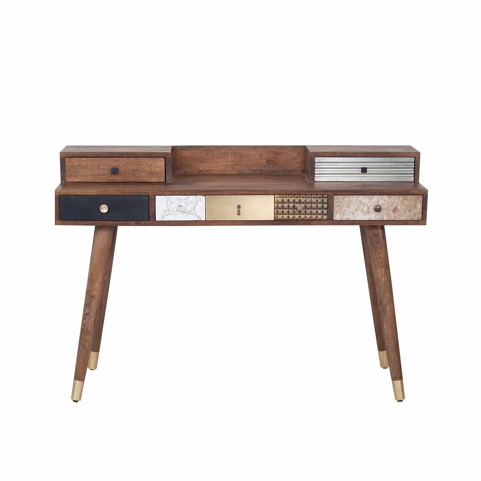 Bureau multi-matriaux peau de vache bois sculpt | Manguier Terranova