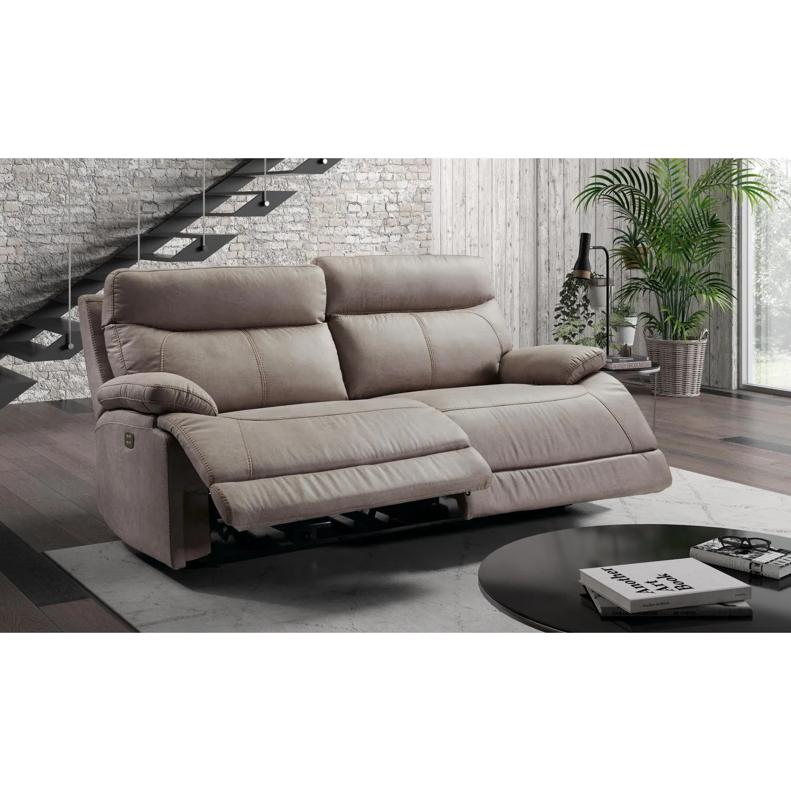 Canap 3 places, 2 relax lectriques Bilbao Marron