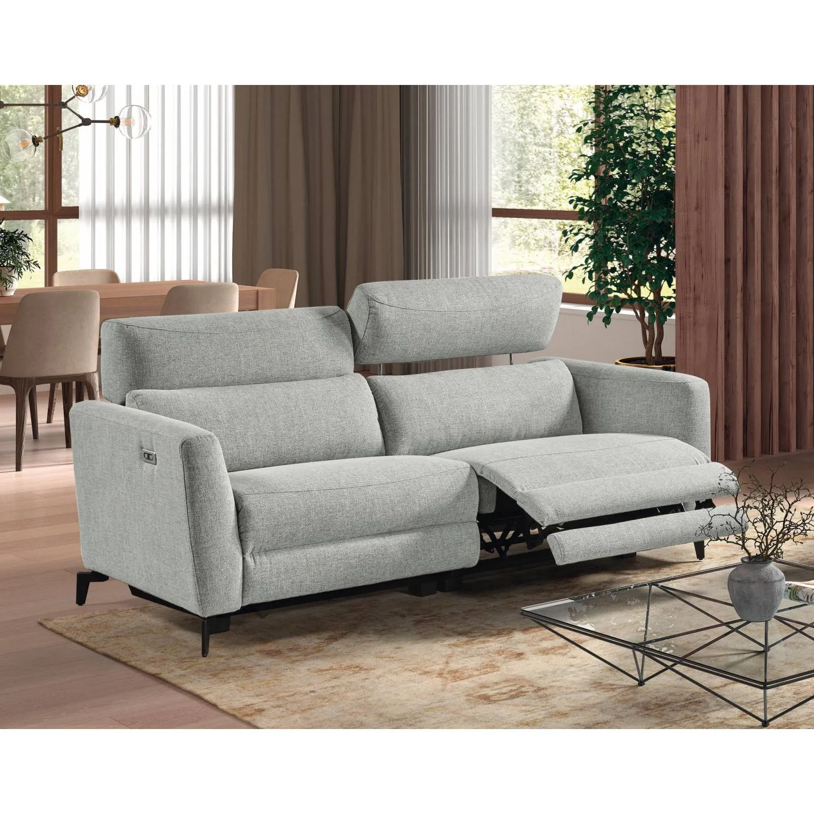 Canap 3 places, 2 relax lectriques Bombay Gris clair