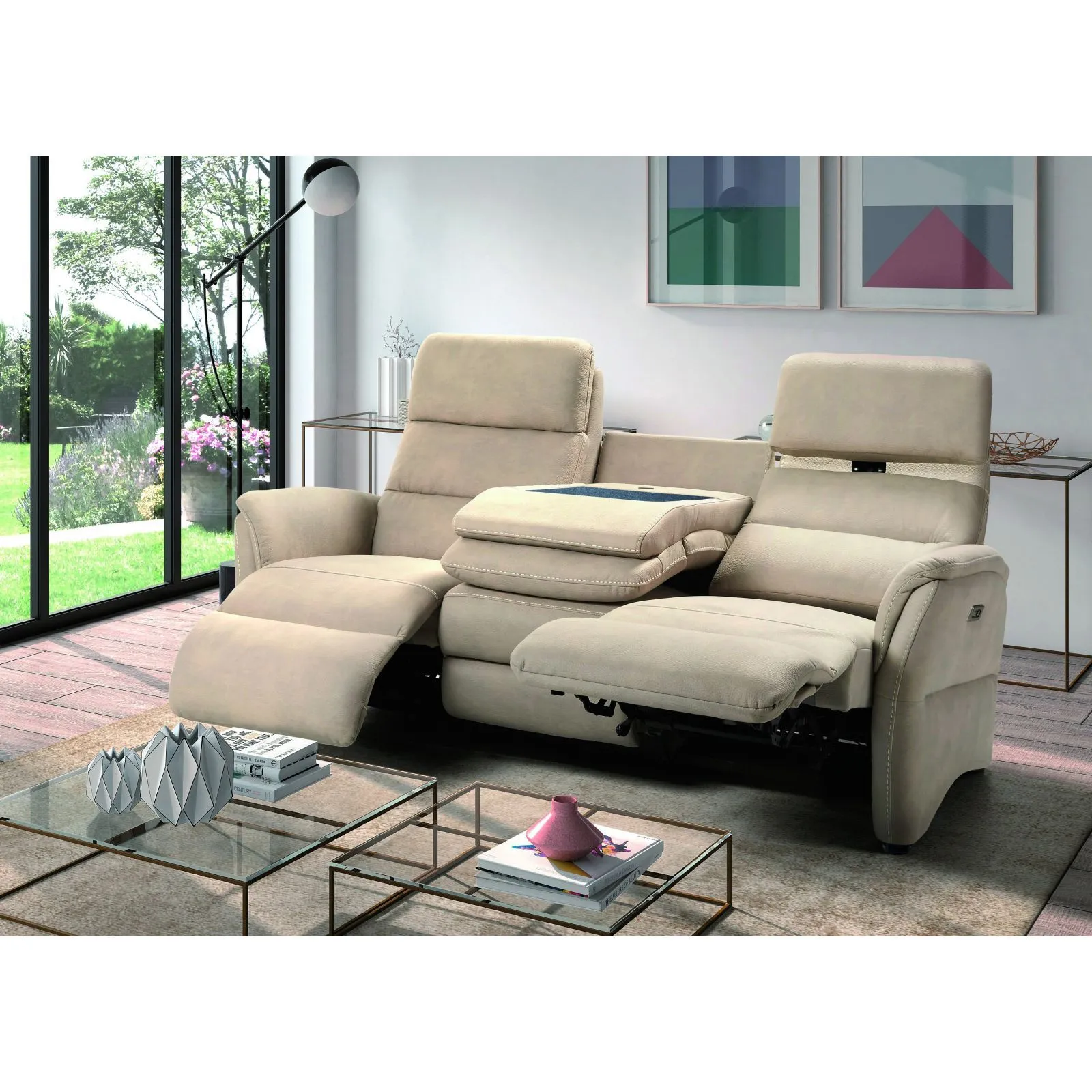 Canap 3 places, 2 relax lectriques Versalles Gris anthracite