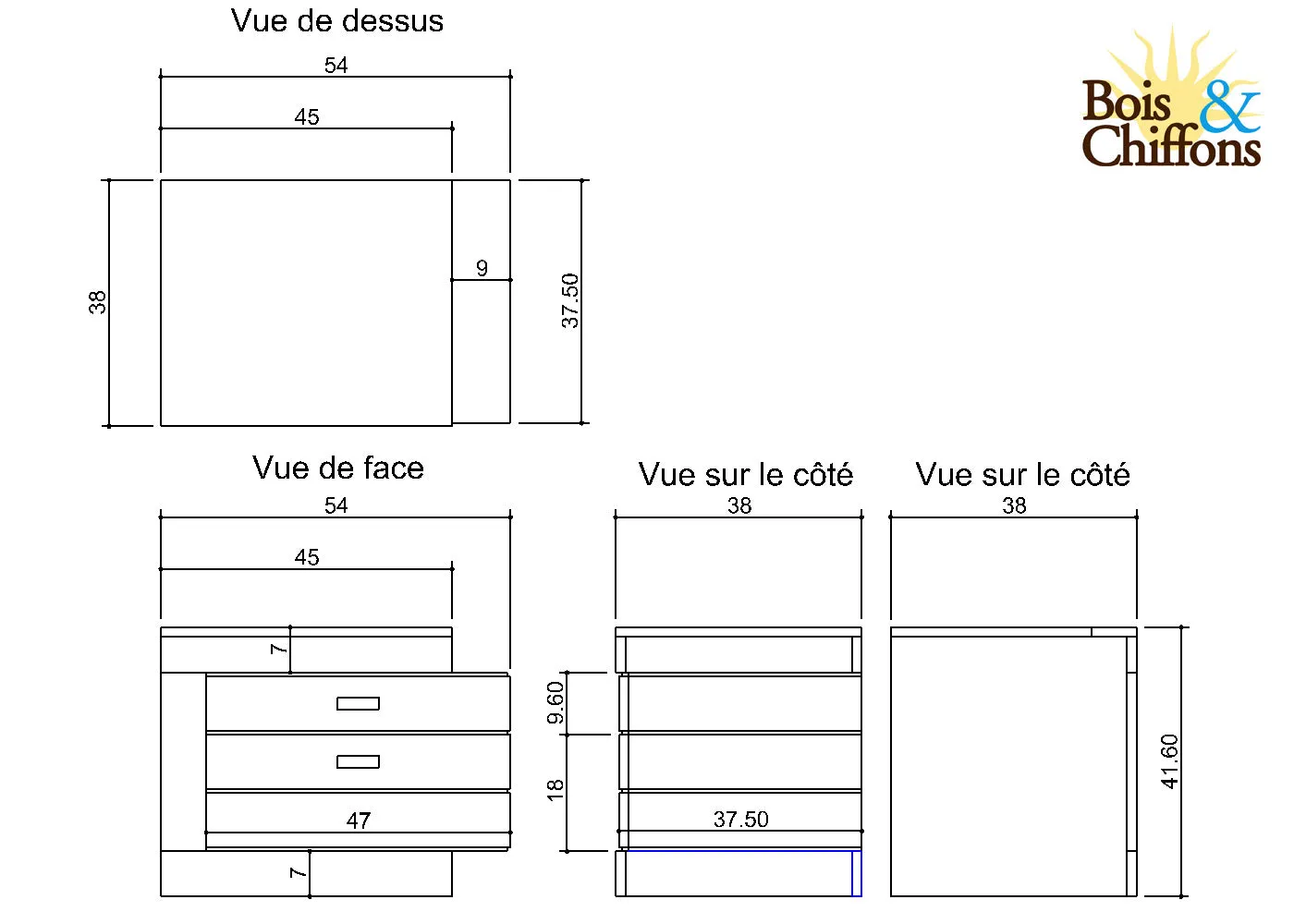 Chevet bois bicolore - dbord gauche | Manguier Herods