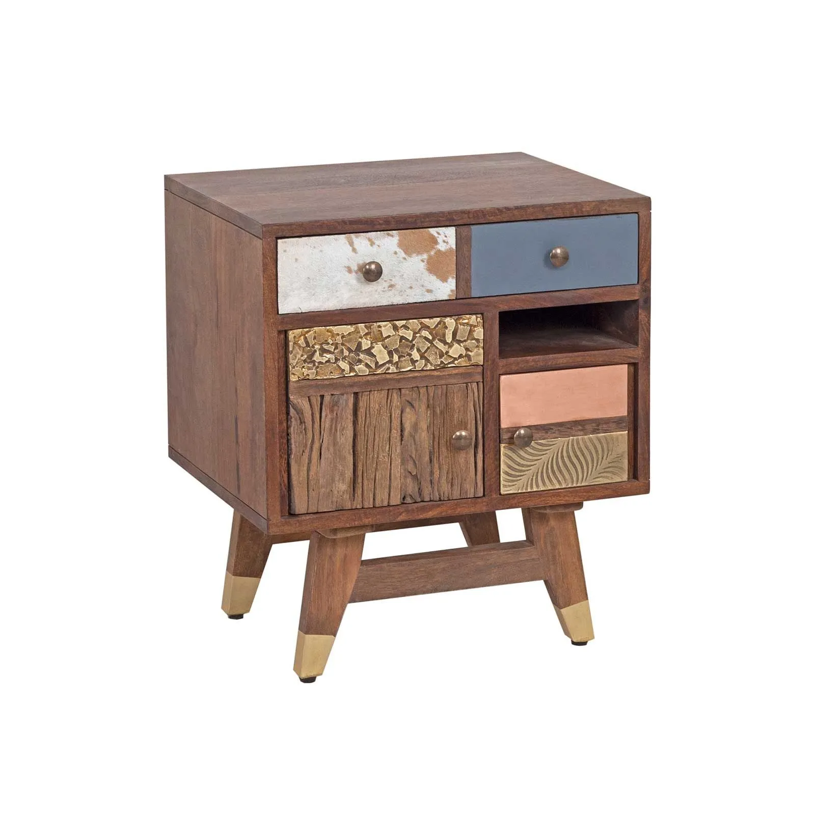 Chevet multi-matriaux peau de vache bois sculpt | Manguier Terranova