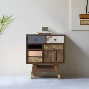 Chevet multi-matriaux peau de vache bois sculpt | Manguier Terranova