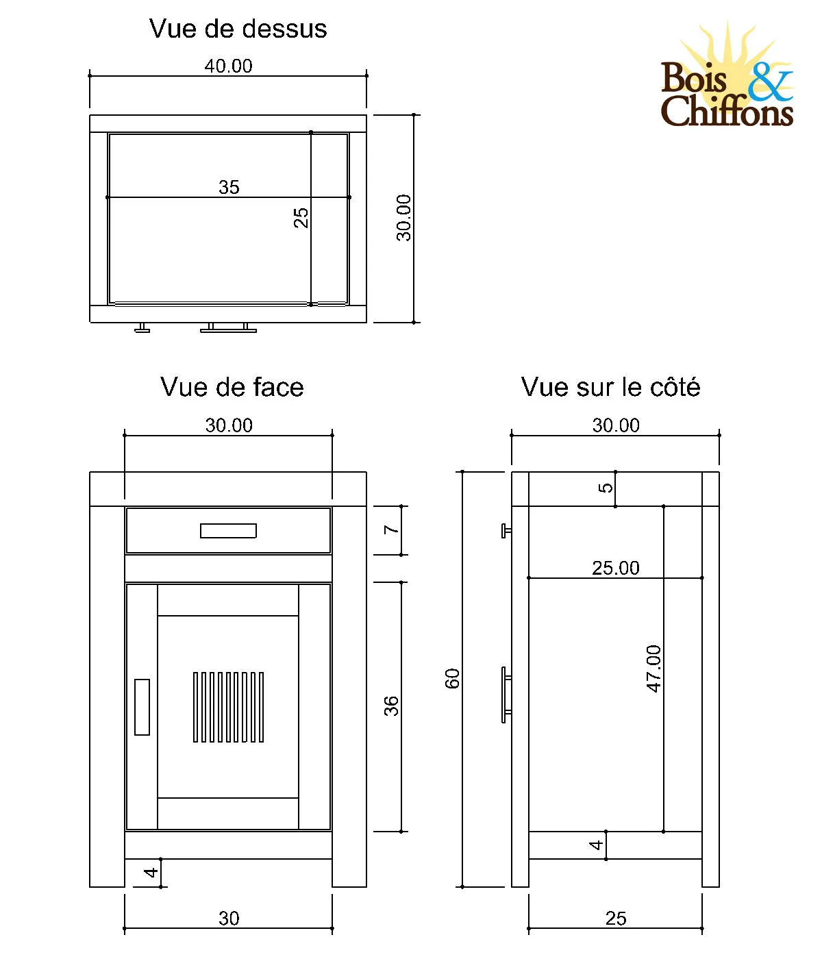 Chevet stri bois - Charnire gauche | Acacia Ramani