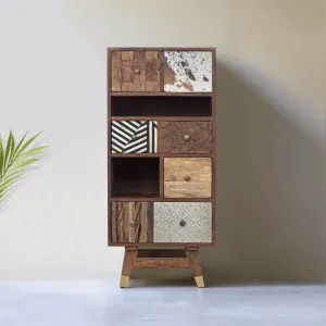 Chiffonnier multi-matriaux peau de vache bois sculpt | Manguier Terranova