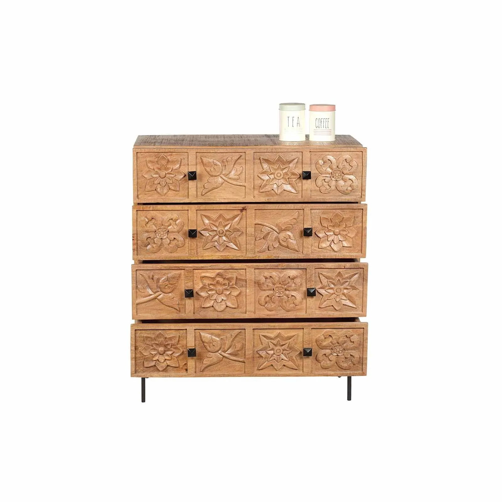 Commode sculpte 4 tiroirs | Manguier Sculture