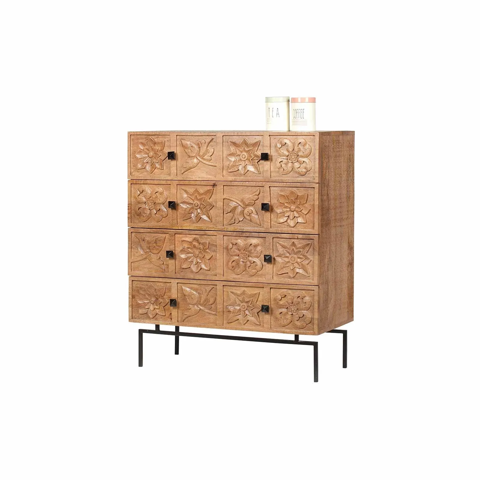 Commode sculpte 4 tiroirs | Manguier Sculture