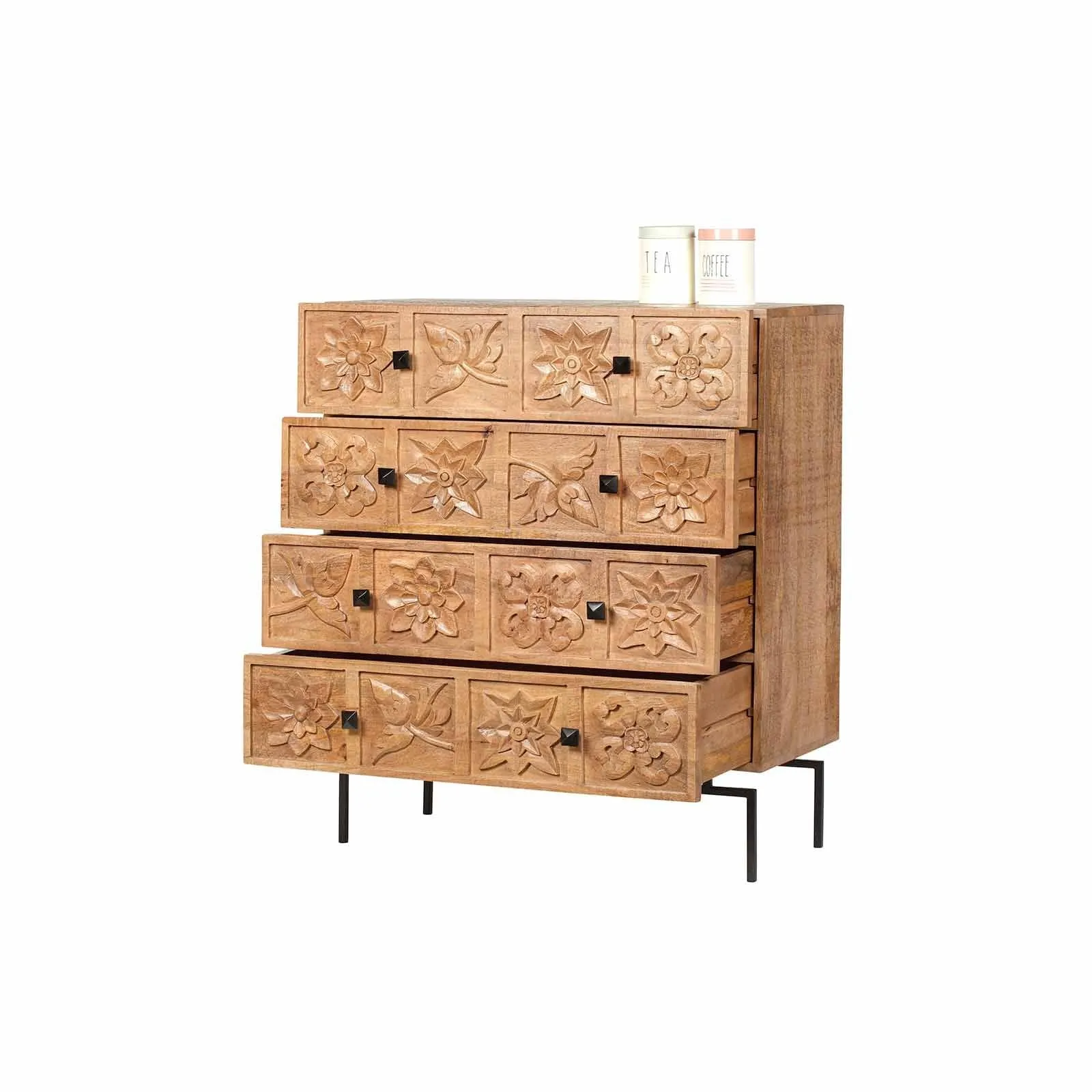 Commode sculpte 4 tiroirs | Manguier Sculture