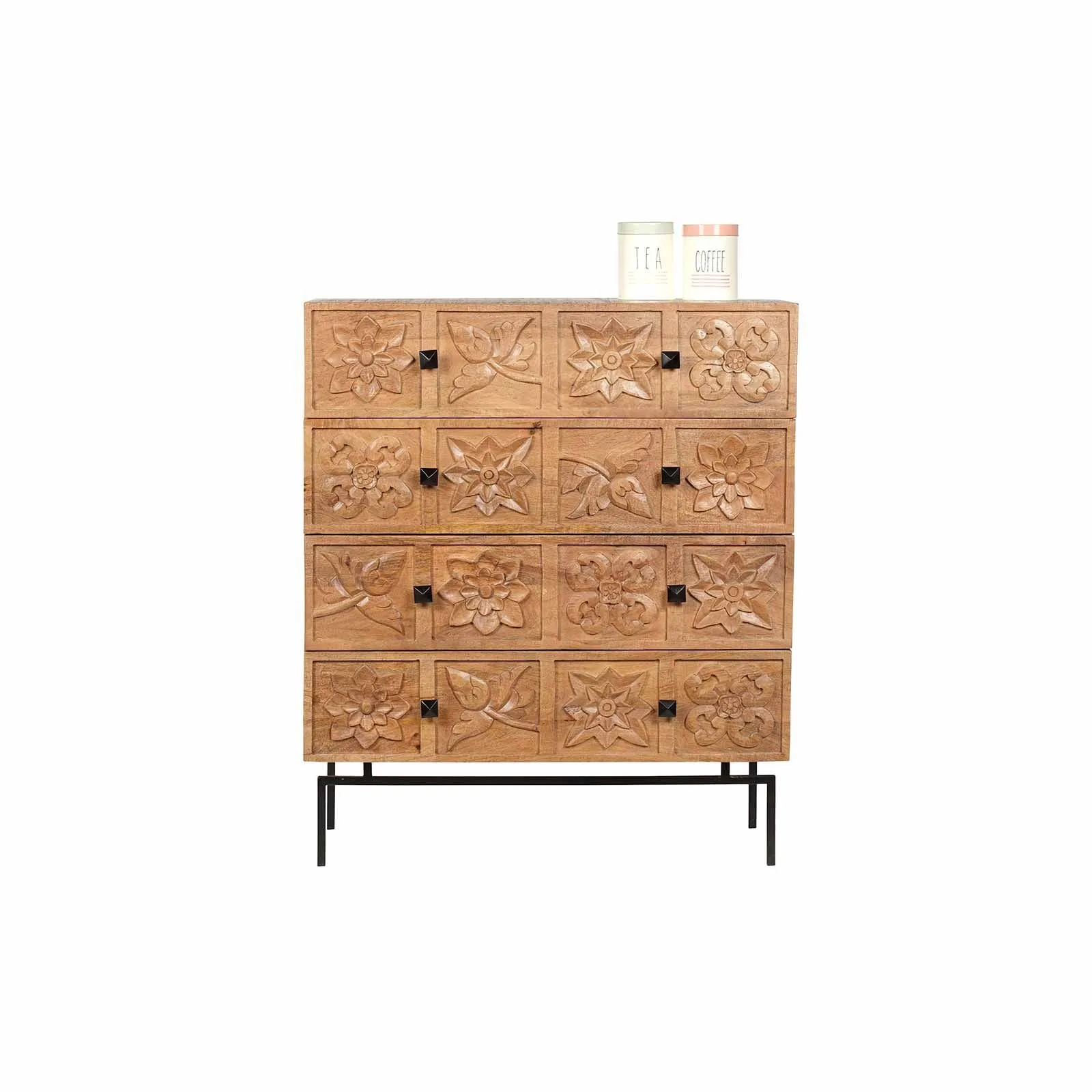 Commode sculpte 4 tiroirs | Manguier Sculture