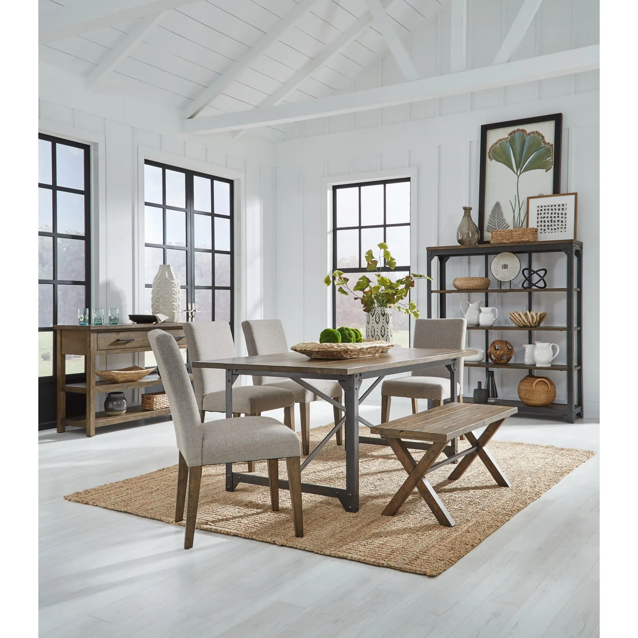 Dubois Reclaimed Wood and Metal Dining Bench in Rodeo Brown and Black Modus