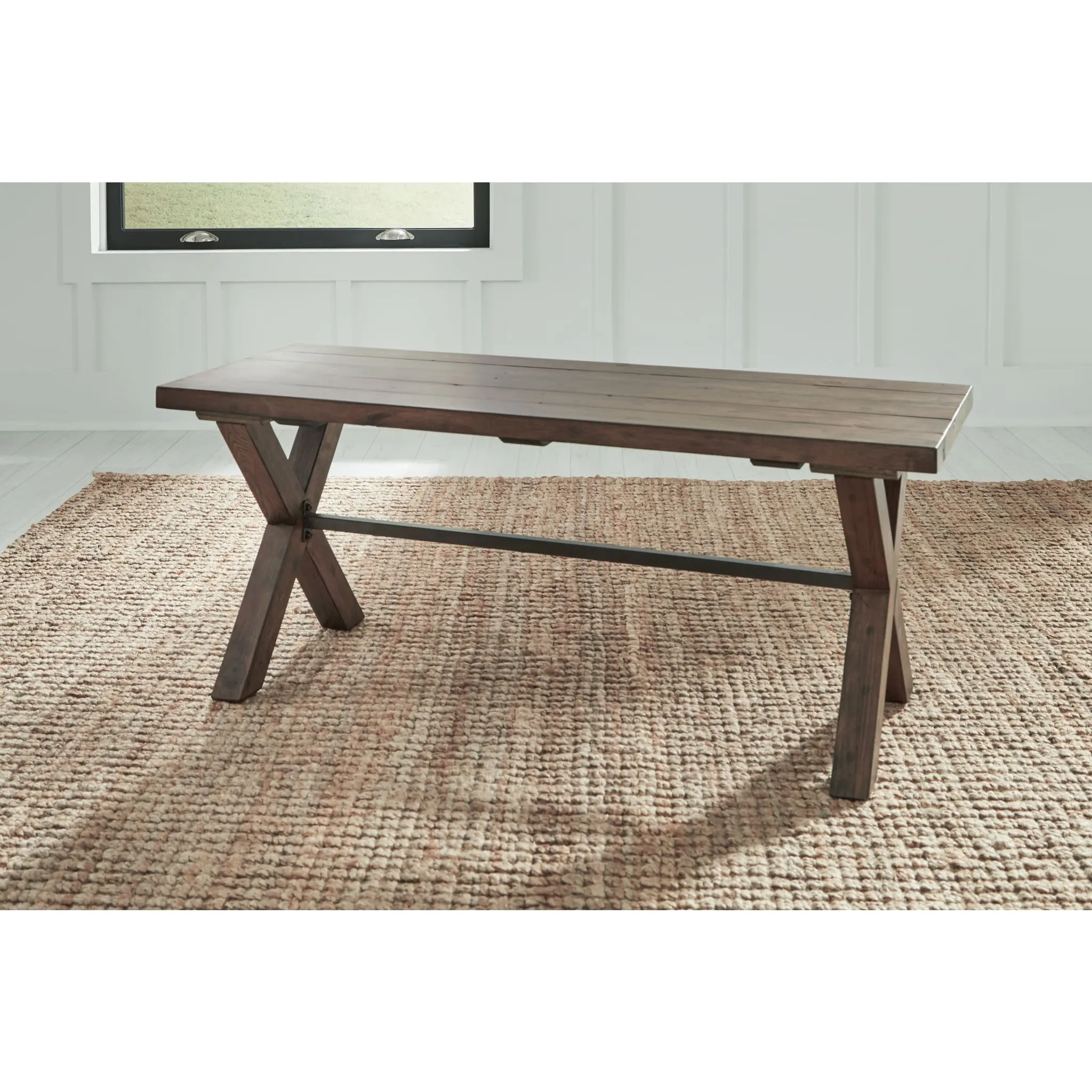 Dubois Reclaimed Wood and Metal Dining Bench in Rodeo Brown and Black Modus