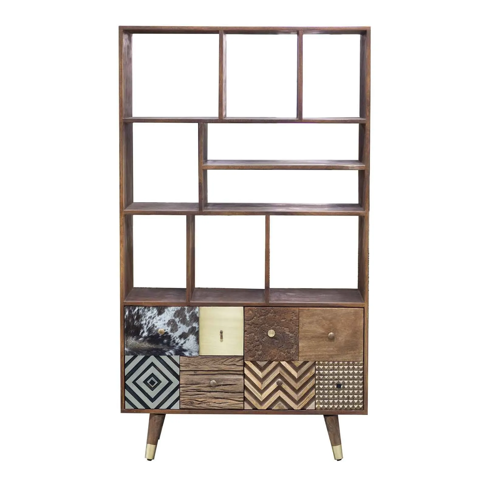 Etagre multi-matriaux peau de vache bois sculpt | Manguier Terranova