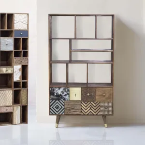 Etagre multi-matriaux peau de vache bois sculpt | Manguier Terranova