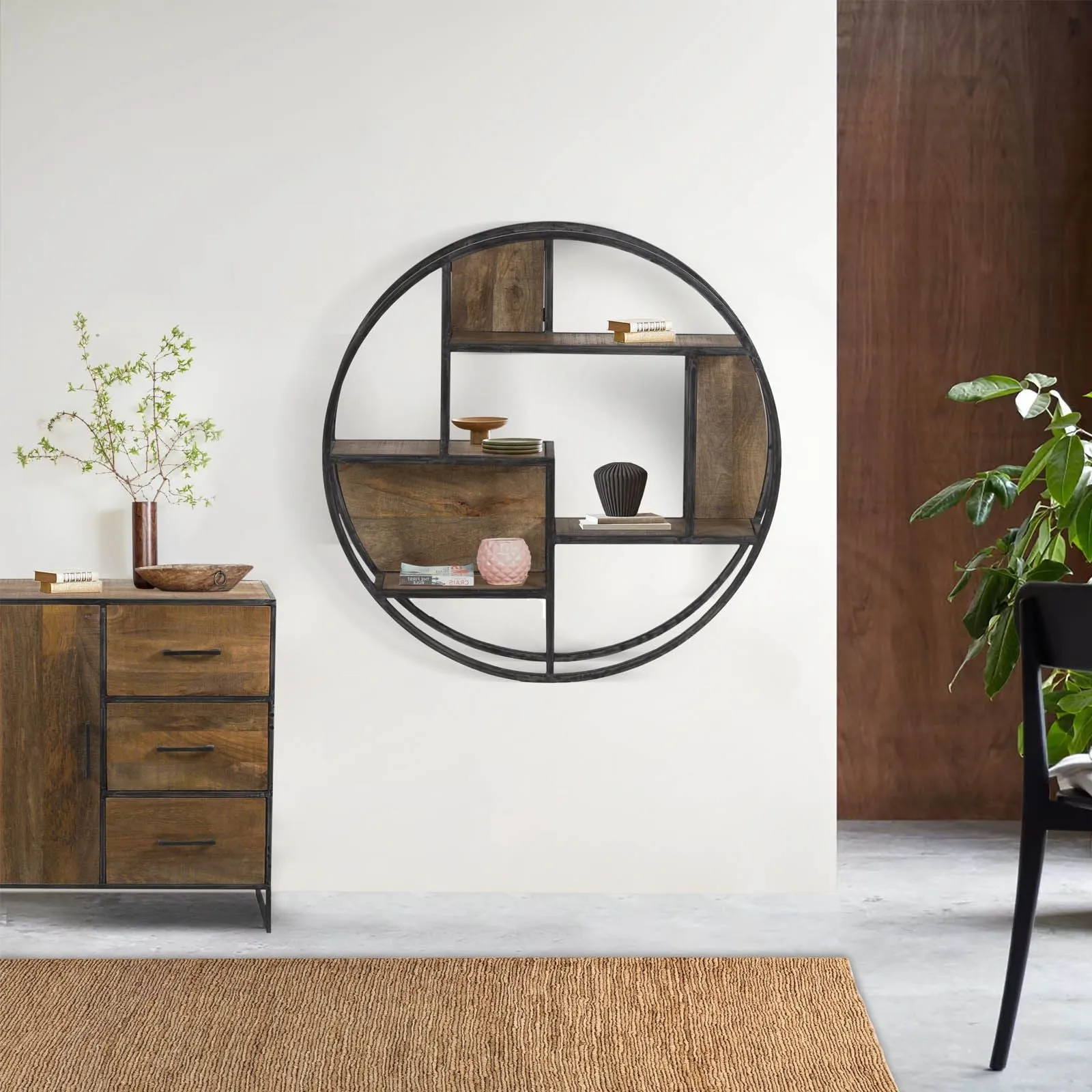 Etagre ronde en bois et mtal | Mango Stockholm