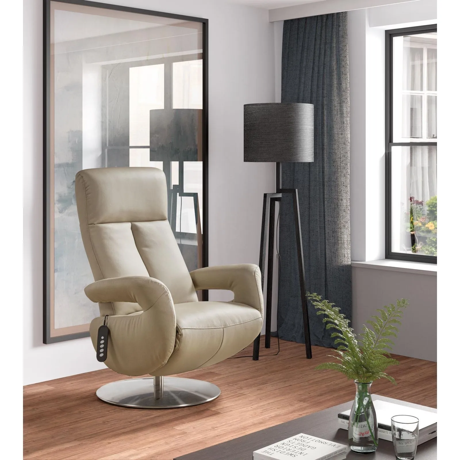 Fauteuil relax lectrique cuir Grecia Gris fonc