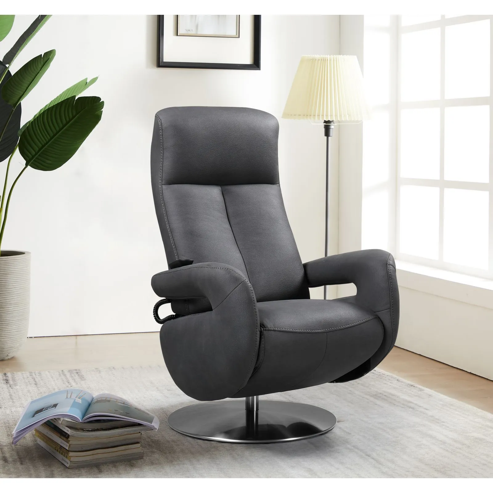 Fauteuil relax lectrique cuir Grecia Gris fonc