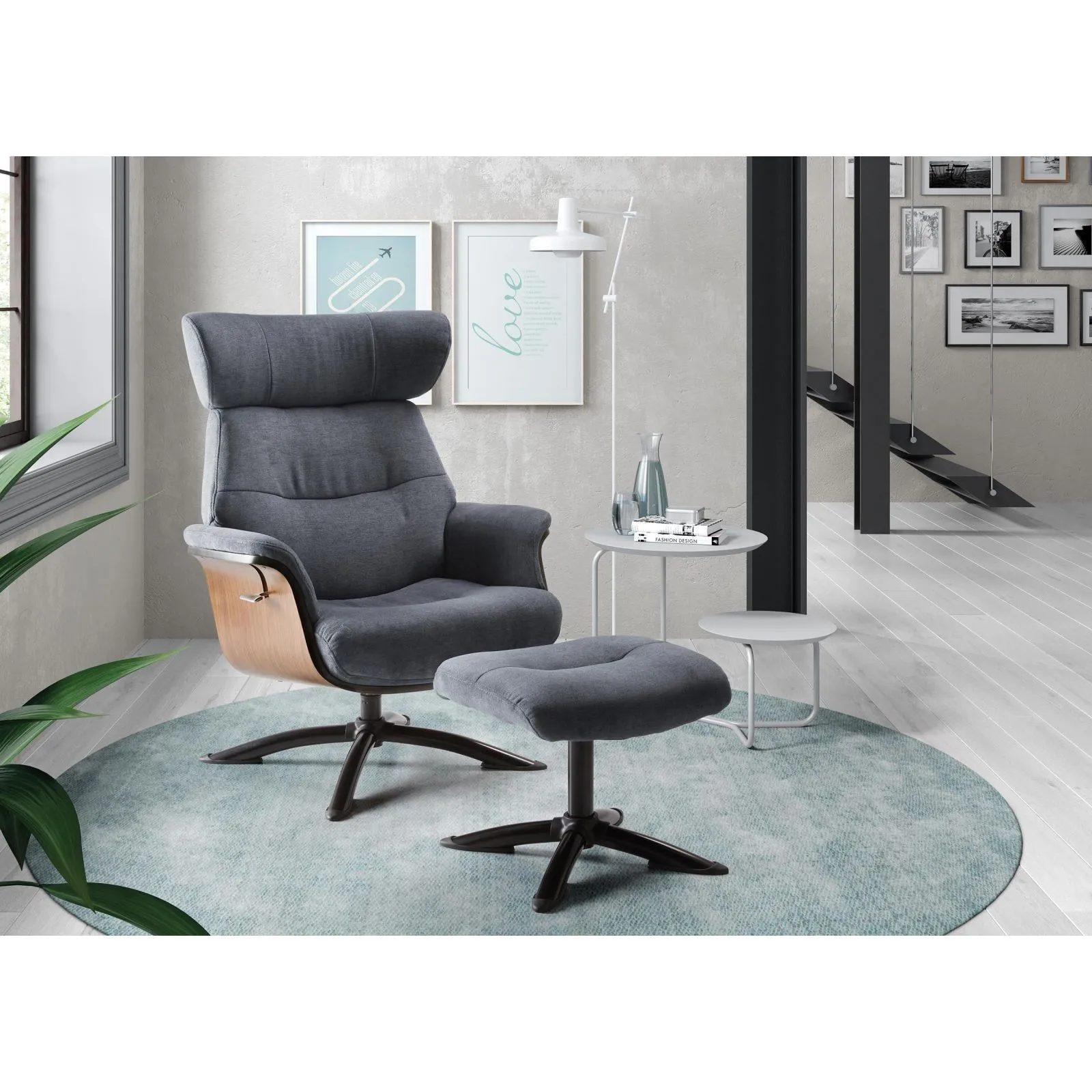Fauteuil relax manuel bois microfibre Osaka Bleu fonc