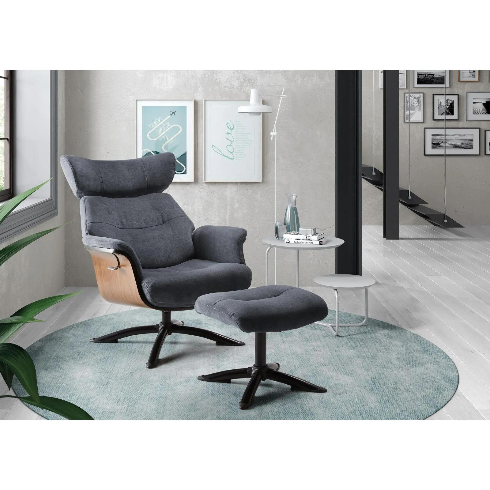 Fauteuil relax manuel bois microfibre Osaka Bleu fonc