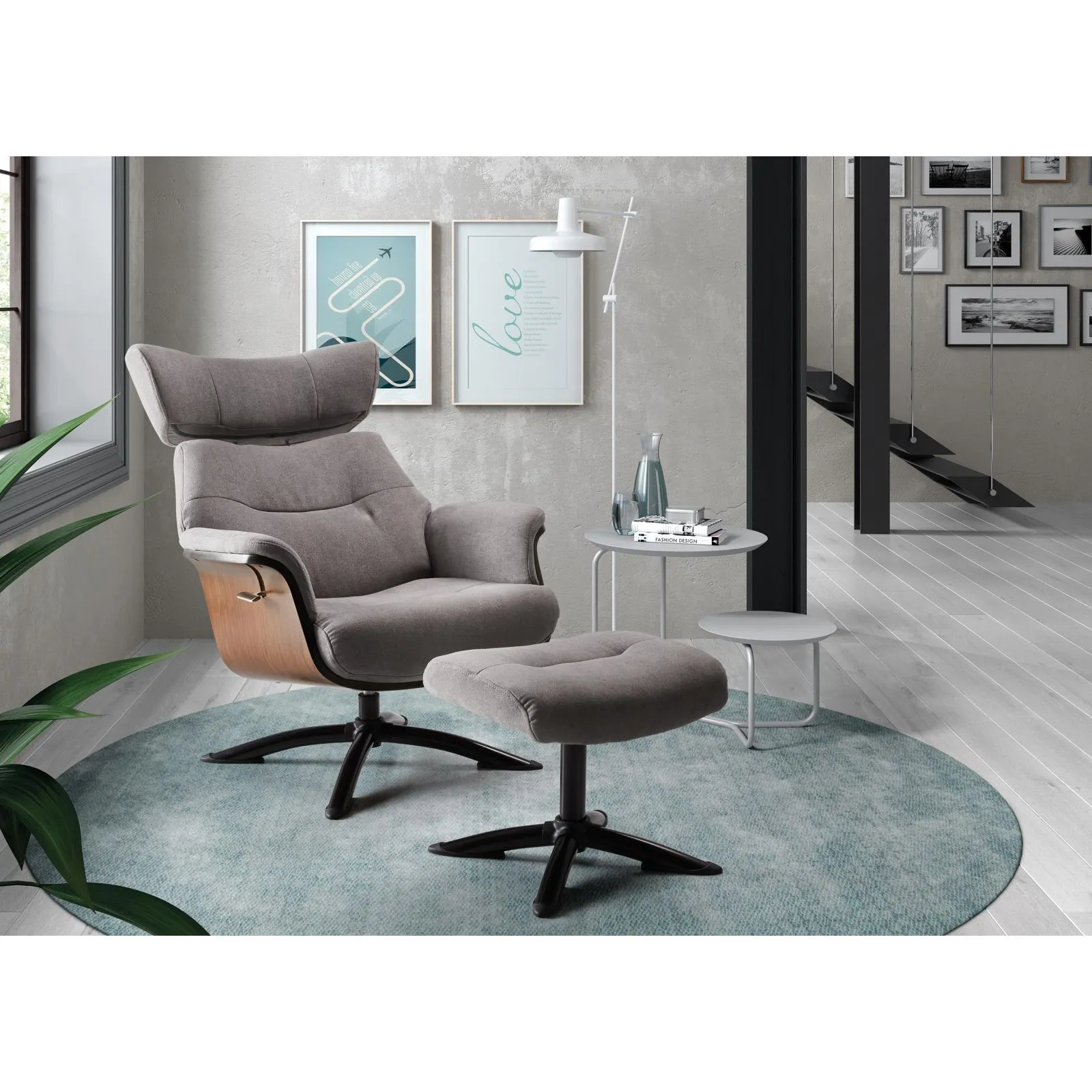 Fauteuil relax manuel bois microfibre Osaka Bleu fonc