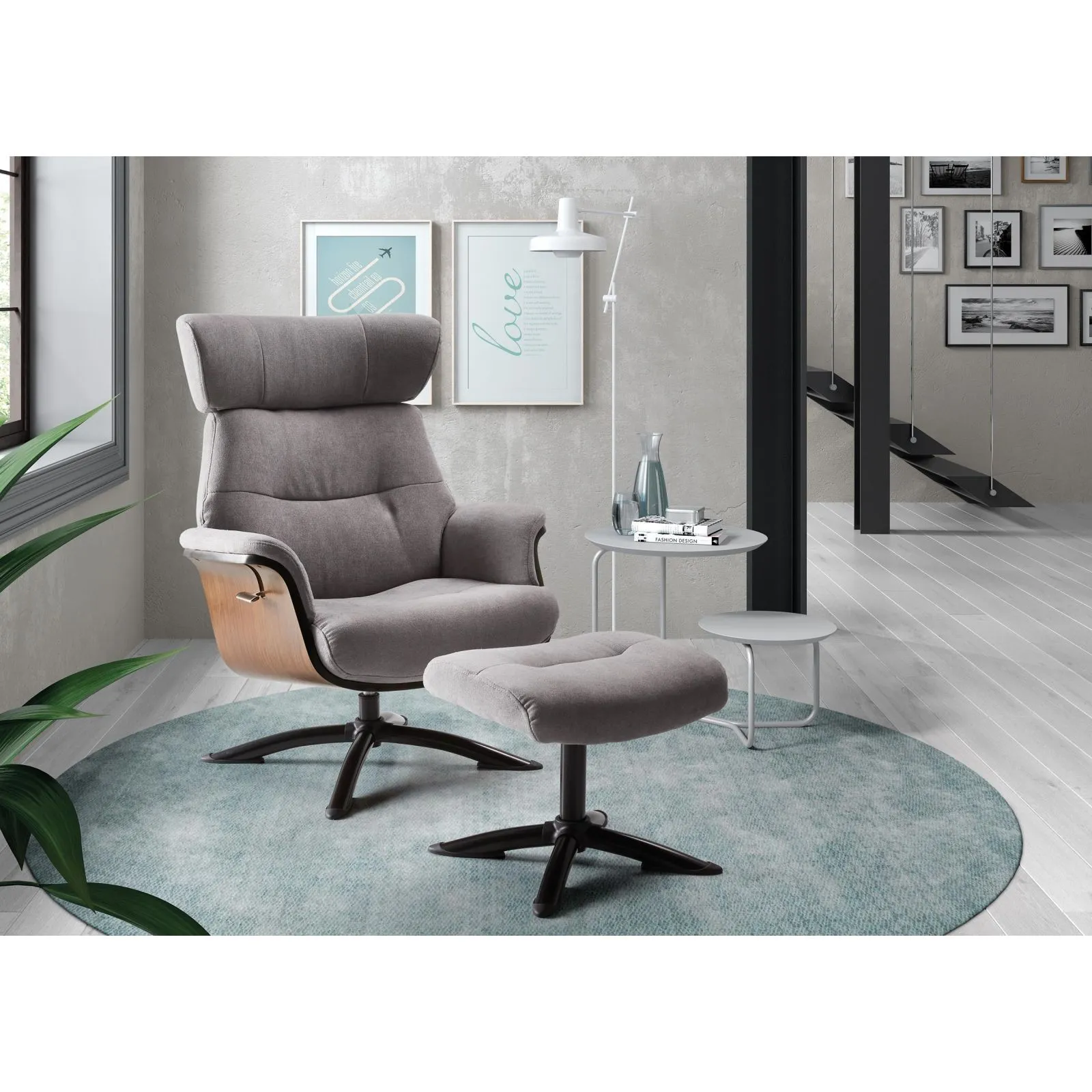 Fauteuil relax manuel bois microfibre Osaka Bleu fonc