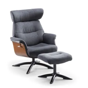 Fauteuil relax manuel bois microfibre Osaka Bleu fonc