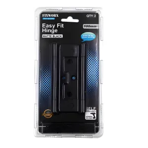 Fixworx Hinge Easy Fit Black Matte 4" (100mm) CD2