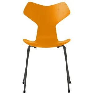 Fritz Hansen Grand Prix Chair Colored Ash Burnt Yellow Shell, Warm Graphite Base