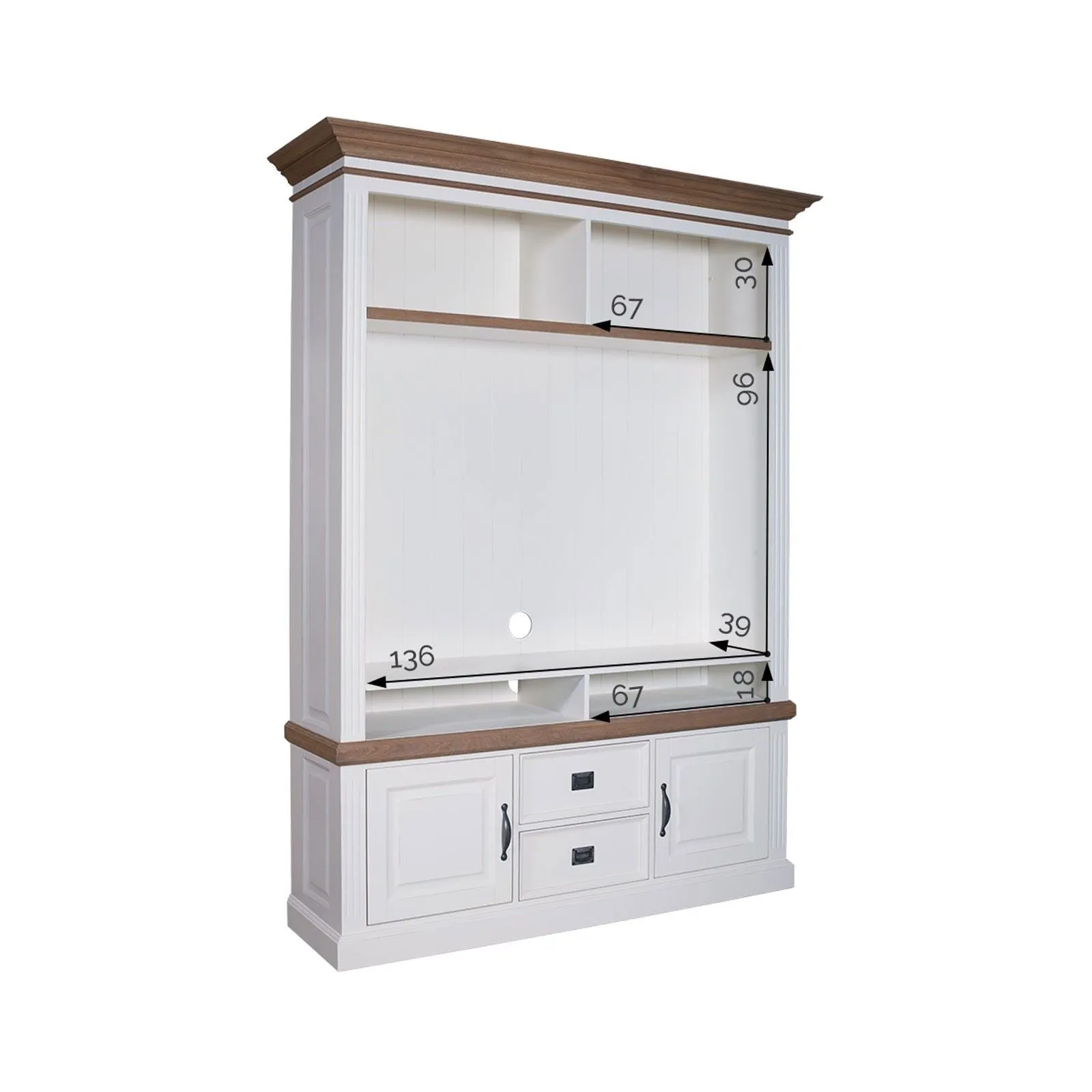 Meuble TV avec tagre 2 portes 2 tiroirs "Chne et Pin Romance"